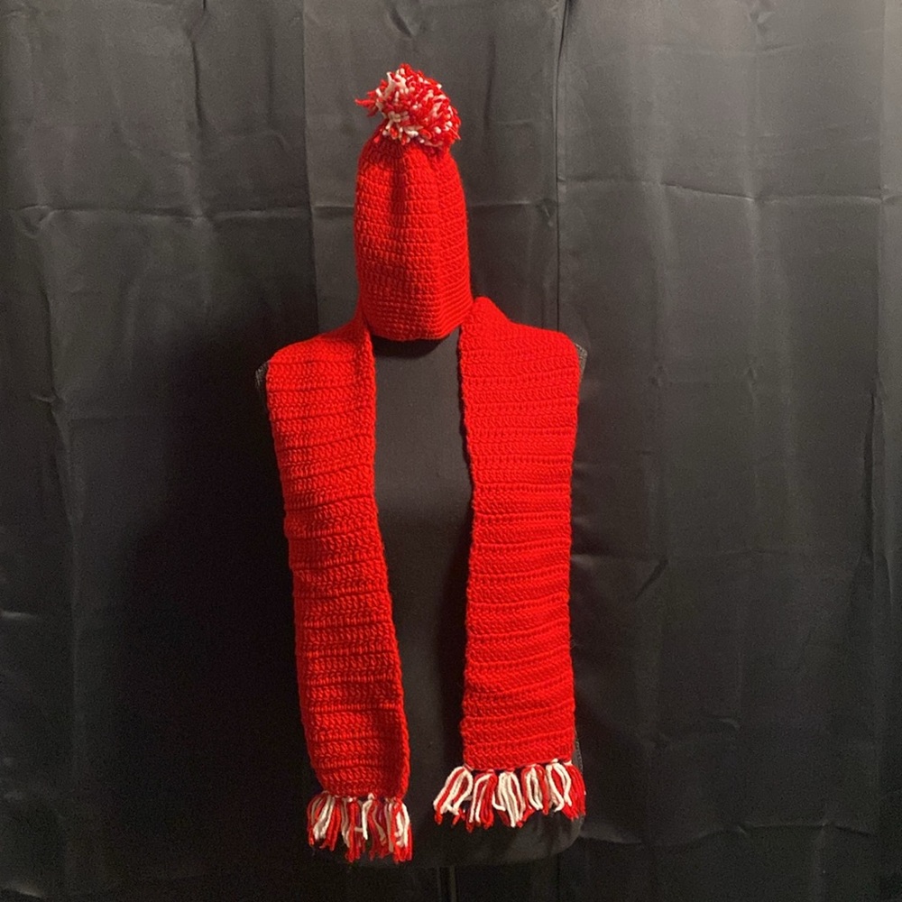 Handmade Knitted Kids Hat with ball and Scarf